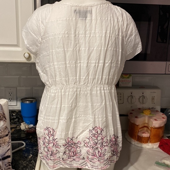 X womens Calvin Klein casual white cap sleeve embroidered regular size top XL - Picture 4 of 5